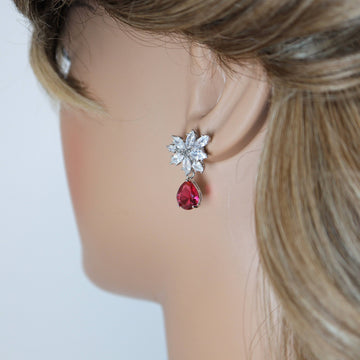 Cubic Zirconia Flower stud Drop Earrings, Bridal Jewelry, Bridal Stud Earrings, Crystal Bridal Earrings, Statement Earrings Cz